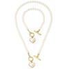 Beaded Heart Pendant Jewelry Set Crystal Pearl Necklace Set Necklace Bracelet Set  Wedding Party