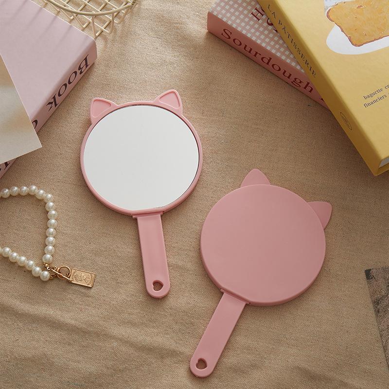 Handheld Cat Ear Makeup Mirror & Comb 2-in-1 Set, Portable DIY Vanity Kit for Girls & Travel
