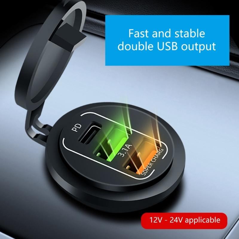 Double PD QC3.0 Car Power Outlet Adapter 4 USB Ports 83W Output Plastic Adapter Suitable for Trucks Boats Motorcycles