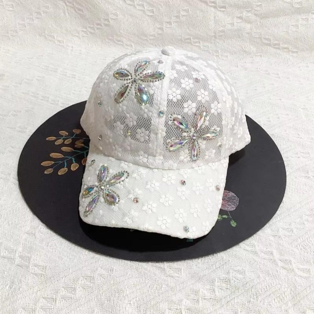 

With Diamond Inlaid Women s Baseball Cap Adjustable Duckbill Hat Outdoor Sunshade Hat Summer White Flower
