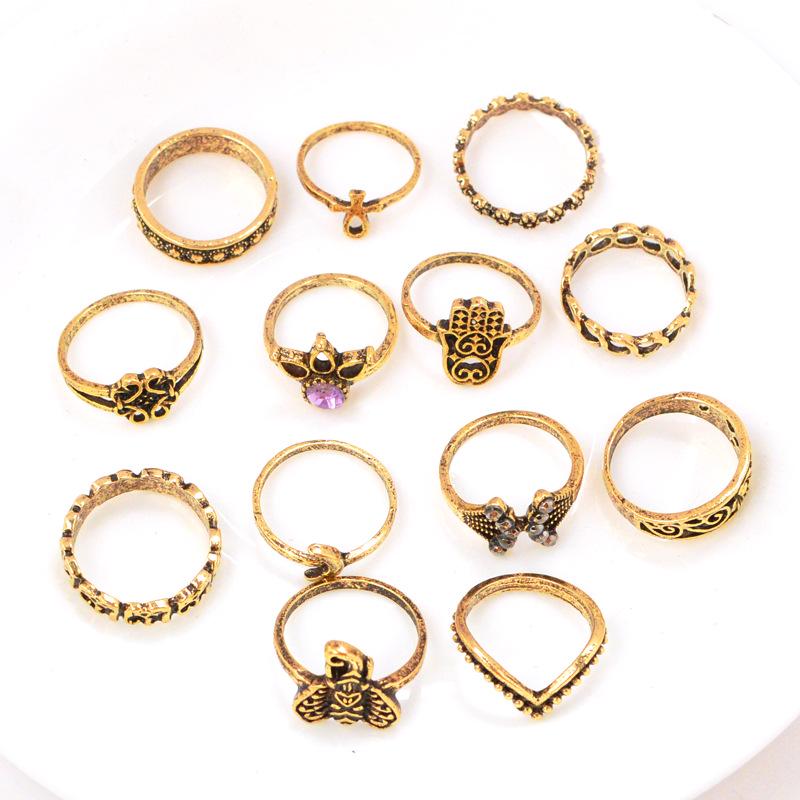 Set of Rings, Vintage Crown, Big Palm, Elephant 13-piece Set of Rings