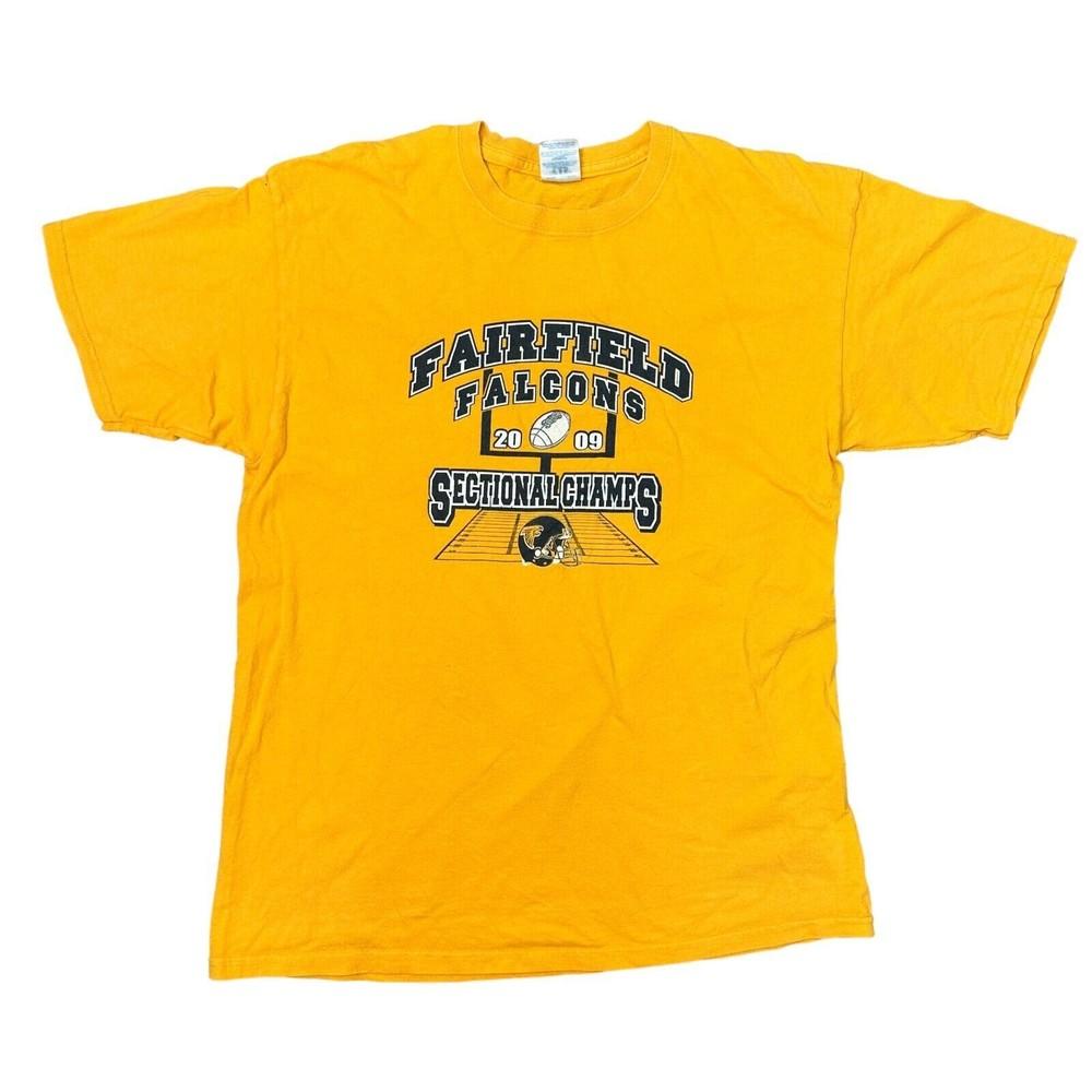 

Fairfield Falcons T-shirt Graphic Print USA Y2K 00s Yellow Mens 2XL