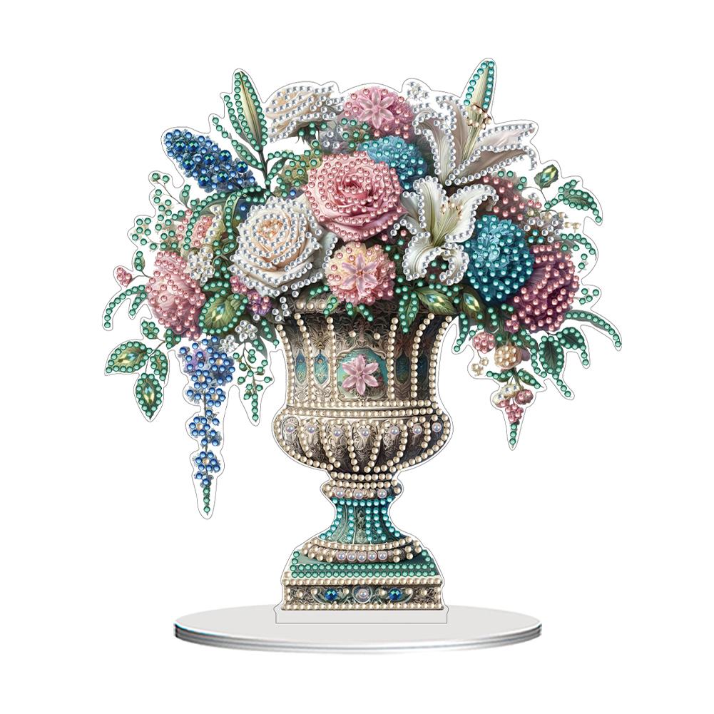 2D Flat Vase DIY Desktop Diamond Art Kits Special Shape Diamond Diamond Painting Desktop Ornaments Kit Bedroom Table Decoration