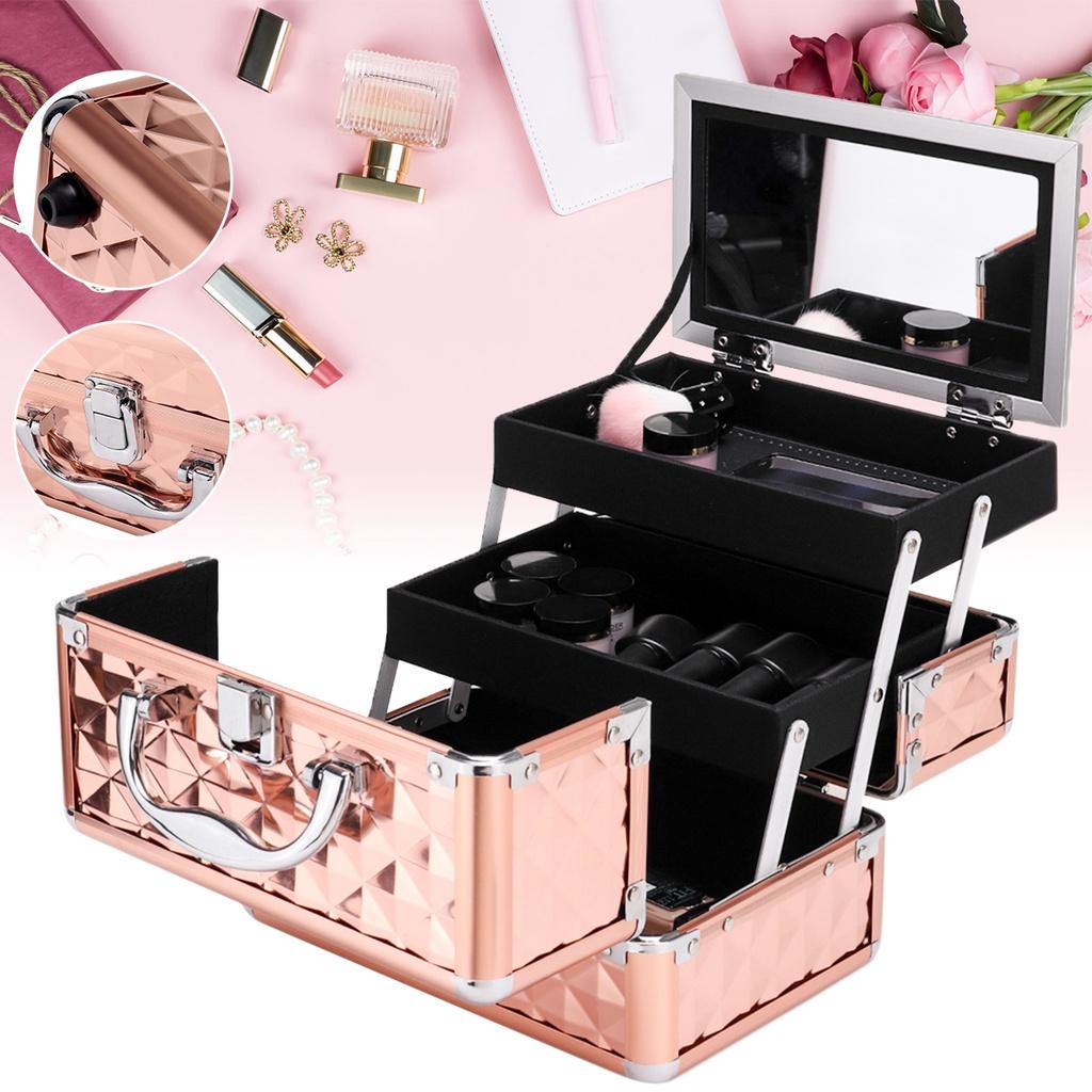 Professional Portable Cosmetic Bag Suitcases Cosmetics Large Capacity Women Travel Makeup Bags Box Manicure Cosmetology Case 9 x 6 x 6 inchesinches