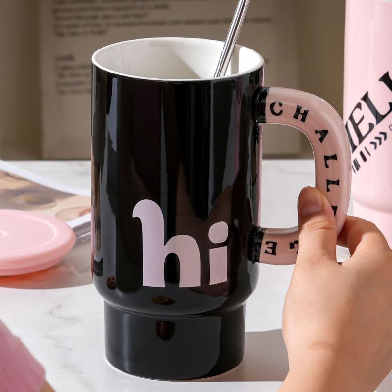 800ml Ceramic Travel Coffeel Mug With Lid And Straw Mug With Handle Creative Large Capacity Portable Water Cup