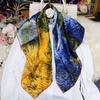 High-end famous painting Van Gogh oil painting starry sky silk 90 square scarf spring and autumn thin mulberry silk scarf summer sunshade shawl