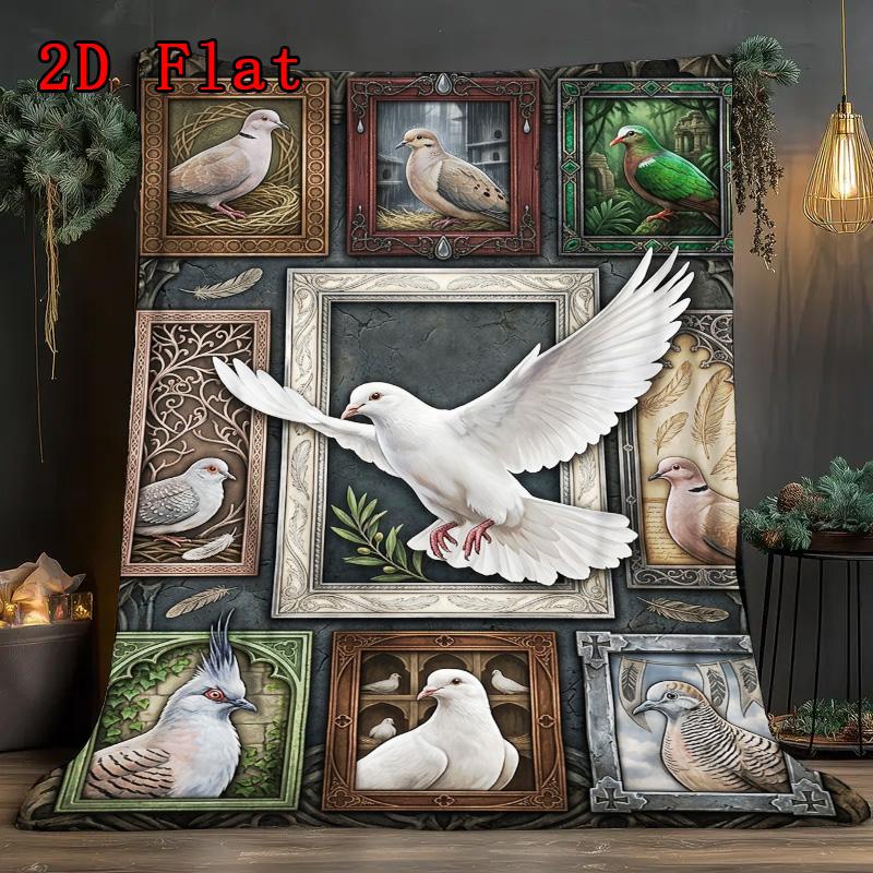 Pigeons Ornate Frames 2D Flat Pattern Flannel Blanket, High Quality All Seasons, Home Decor, Warmth and Comfort, Perfect for Christmas Gifts.