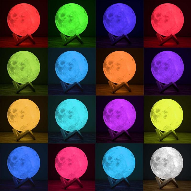 Full Moon Lamp, LED Lunar Night Light Remote Control Table Lamp Dimmable Brightness 16 Main Colors, 4 Light Conversion Modes with USB