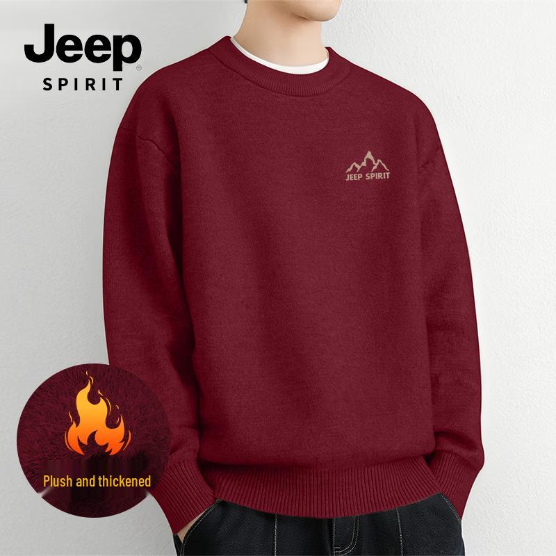 JEEP SPIRIT Men's Winter Fleece Lined Round Neck Sweater
