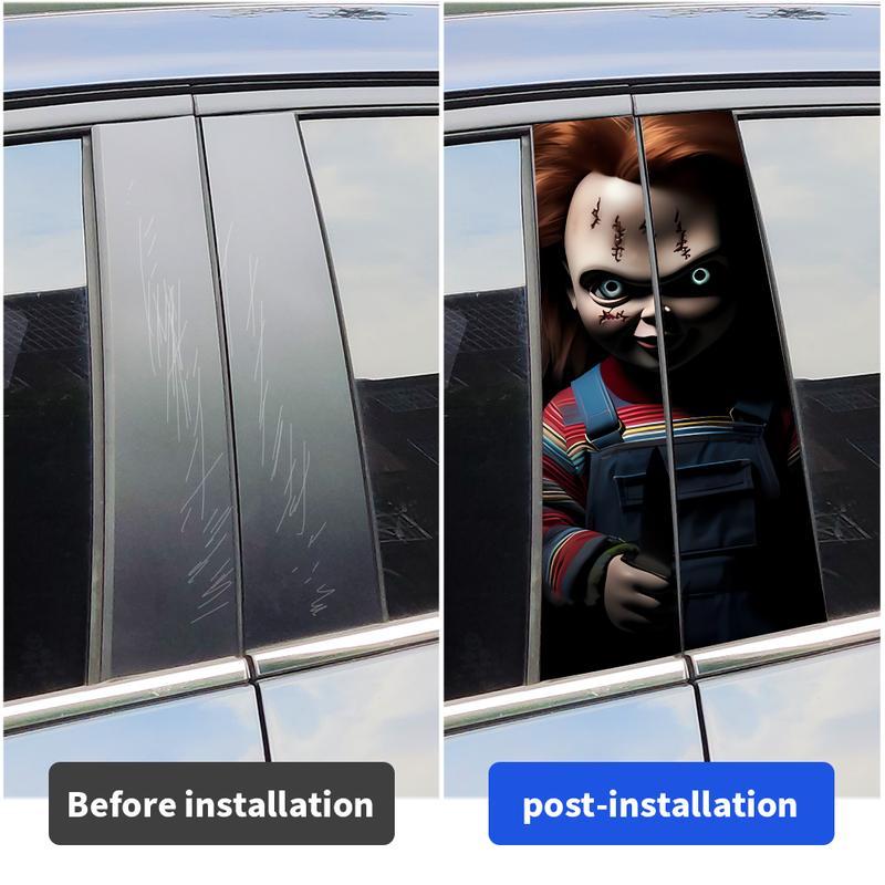 Horror Ghost Doll Car Sticker Auto B-pillar Car Center Column Decor Cover Scratches Waterproof Sunscreen Vinyl Decal Accessories