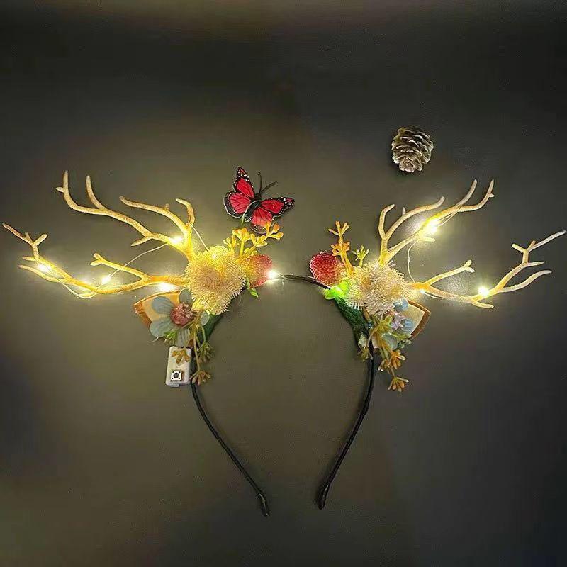 New Luminous Headpiece Elk Antlers Headband Christmas Flash Headband Flower Fairy Party Night Market Toy