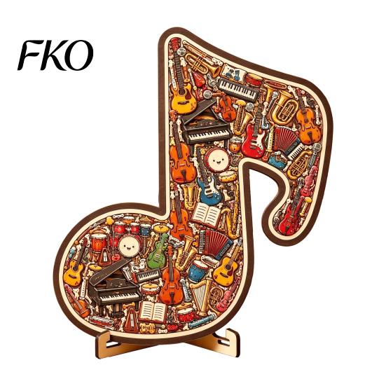 Puzzle with Display Stand Musical Note Instrument Jigsaw Ornament, 3D Wooden Music Lover Puzzle, Art, Gift for Lovers A