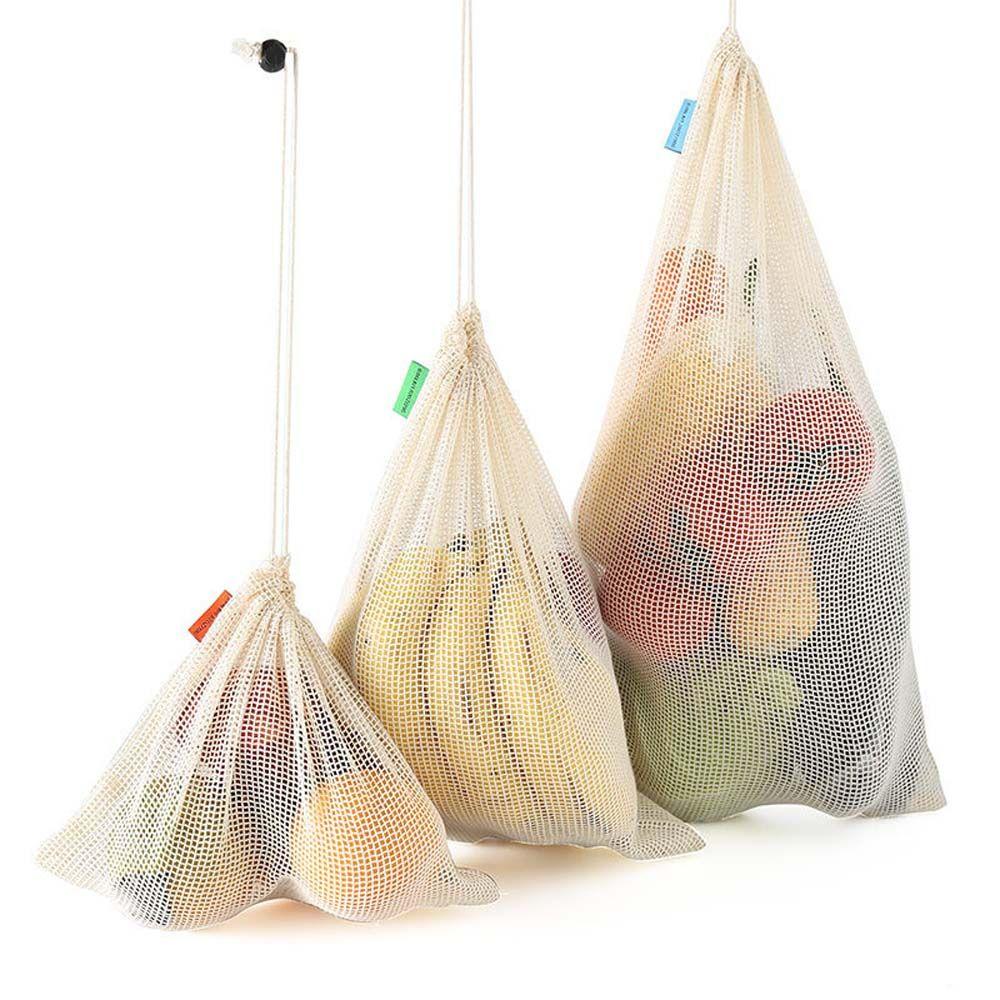 Eco-Friendly Cotton Reusable Mesh Fruit and Vegetable Storage Bag Washable Storage Mesh Bags