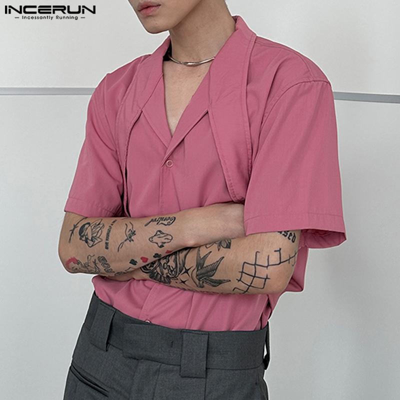 

INCERUN Рубашка с короткими рукавами и ремнями Мужские повседневные свободные топы