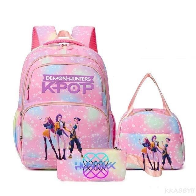 Three-Piece Kpop Demon Hunter Girl Color School Bag Lunch Bag Pencil Case Set Gift Box