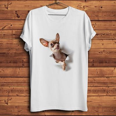 Cute Chihuahua Dog Break Out Vivid 3d Vision TshirtWhite Casual Short Sleeve T Shirt HommeFunny Unisex Tee Breathable Print