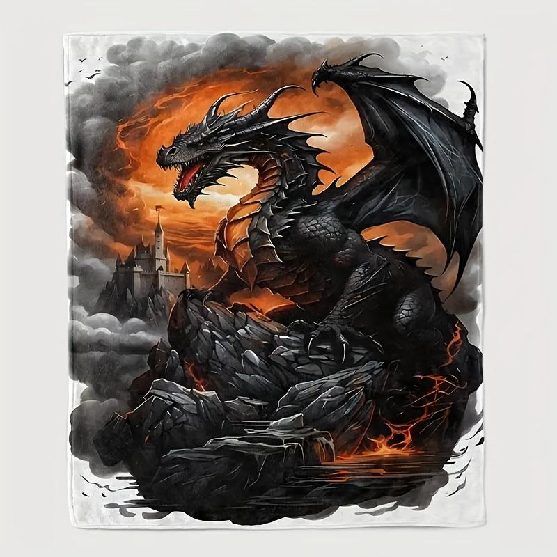 Vintage Dragon Print Fleece Throw BlanketHypoallergenicTear-ResistantAll-Season Knit Polyester Perfect Gift for Family & Friends