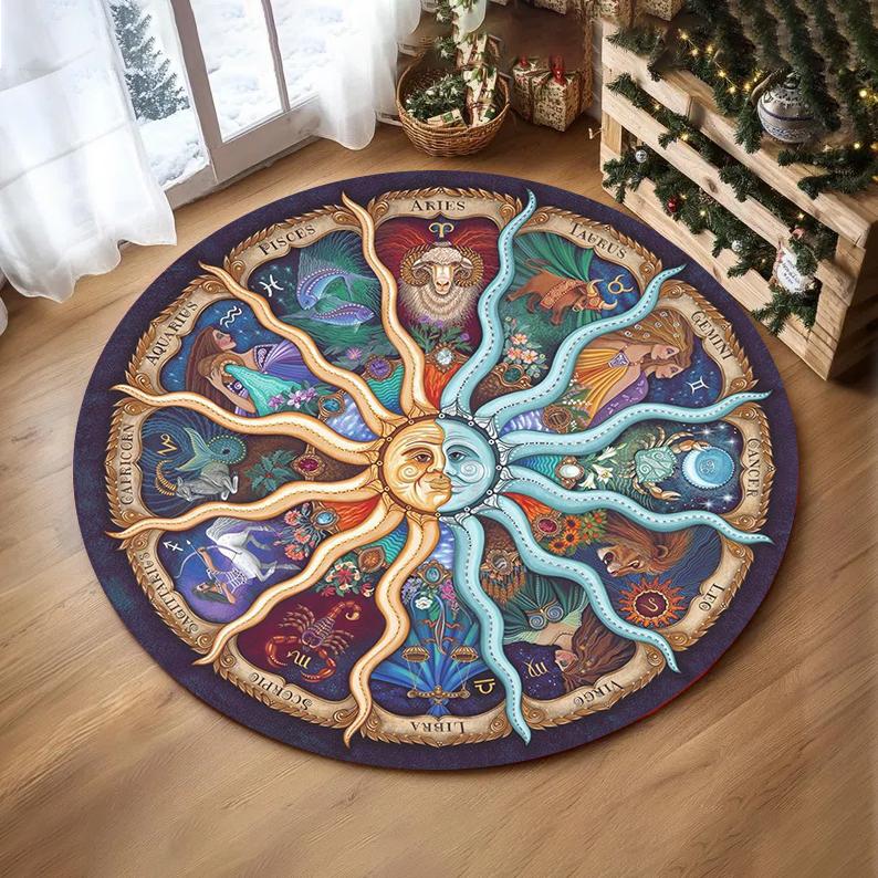 Colorful Mandala Printed Round Rug Soft Floor Mat for Girls Bedroom Living Room Sofa Side Coffee Table Reading Yoga Practice