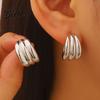 Delicate Design Earrings Plated Hoop for Women Triple Illusion Stud
