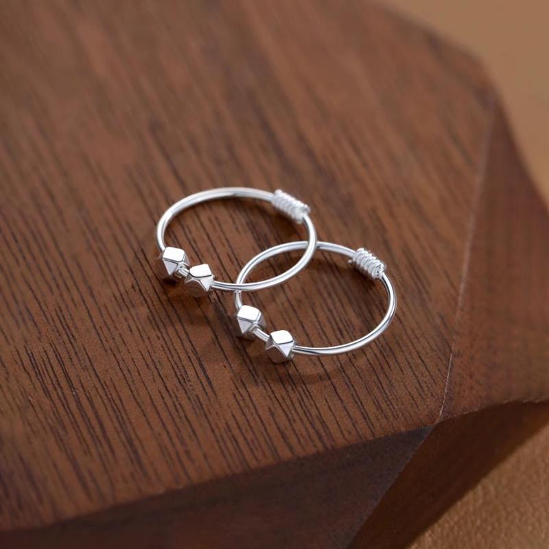 Silver 2/3 Beads Hoop Earrings For Women Classic Fine Jewelry Light Geometric Accessories