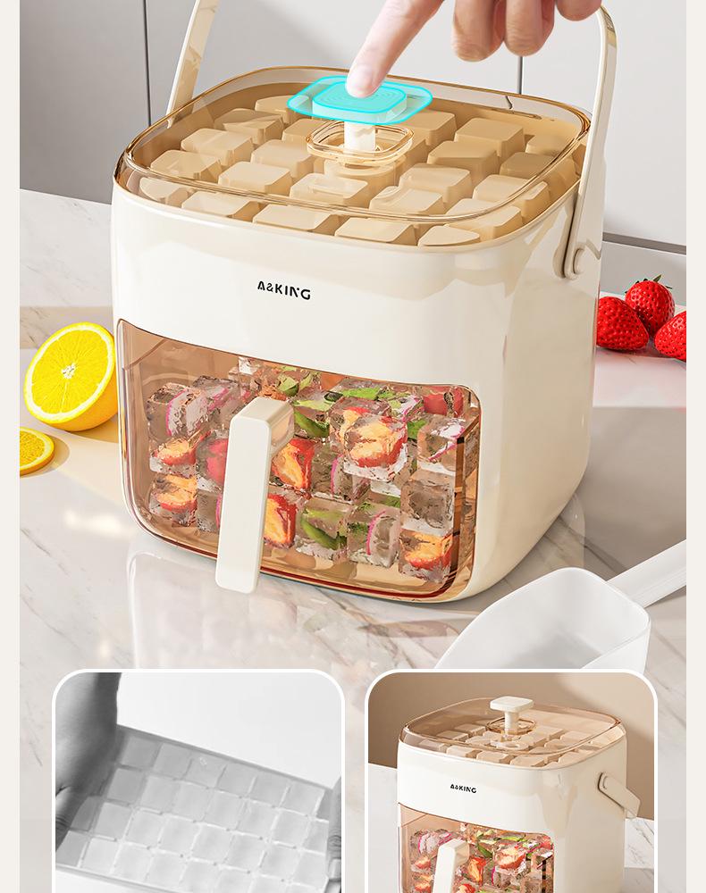 One-Key Ice Tray Mold Set: Food-Grade, Convenient Ice Cube Tray & Bucket for Home Use