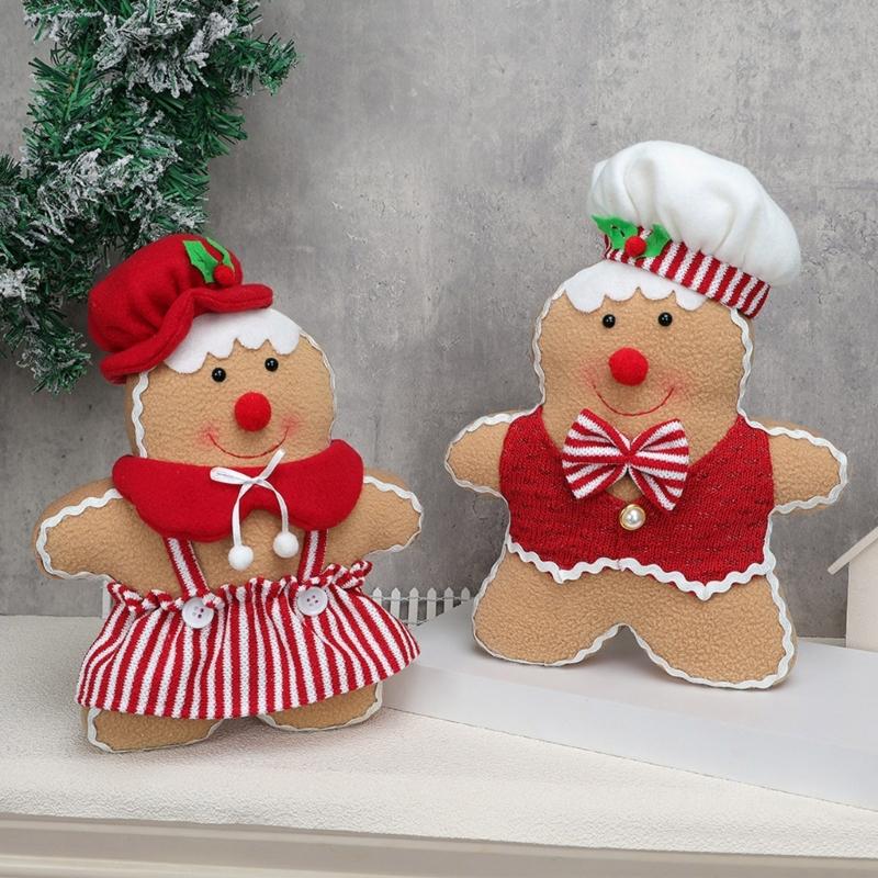 Holiday Polyester Gingerbreads Doll Decorative Pillow With Polyester Filling for Winter Comfort