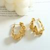 Gold Plated Jewelry Earrings Women 18k Gold Plated Stainless Steel Geometric Fold Texture Huggie Earrings