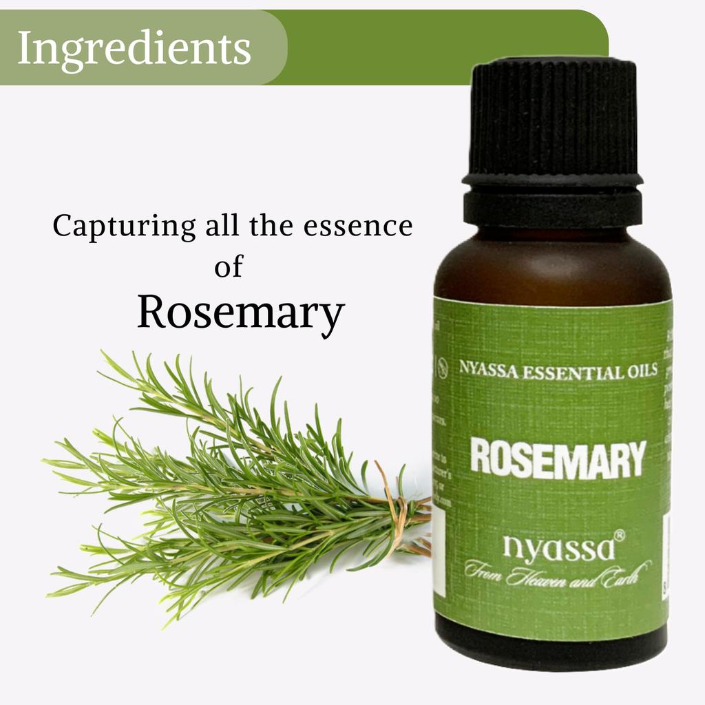 NYASSA Rosemary Essential Oil - 20ml | Non-Greasy Rosemary Oil for Hair Growth, Hairfall Control, Dandruff & Skin | Stress-Relieving Properties |