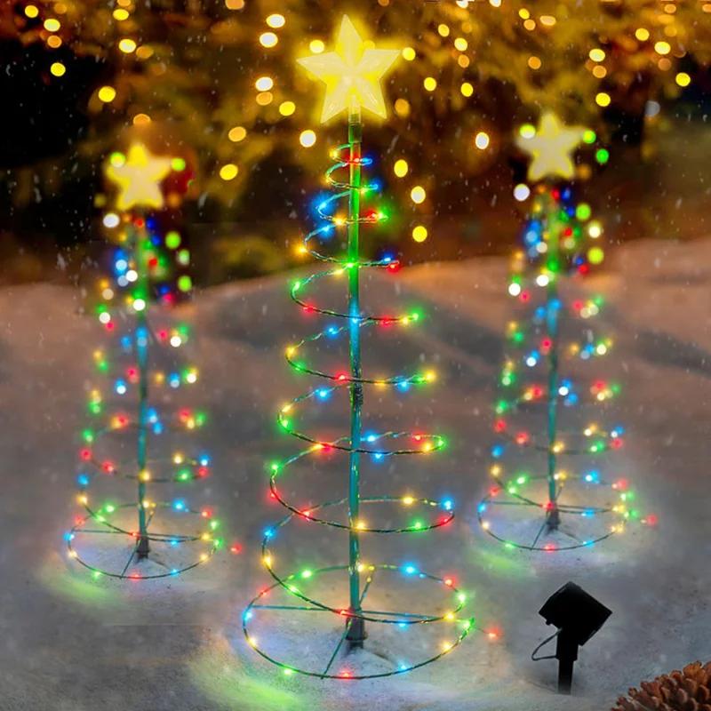 DIY Solar Christmas Tree Light Outdoor Garden Wrought Iron Waterproof Festive Atmosphere Patio Lawn Decoration