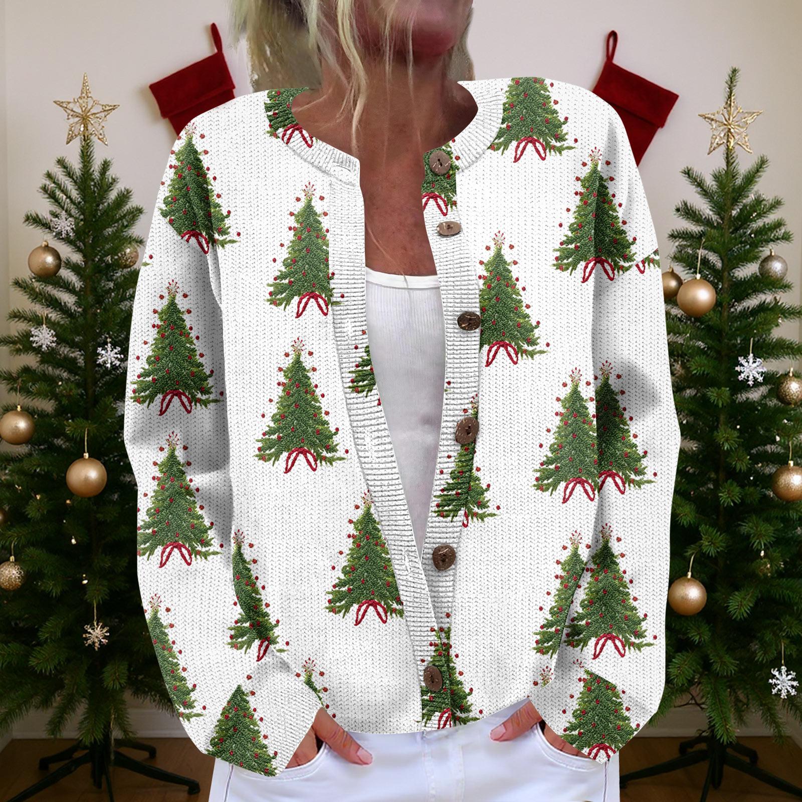 

Women s Cardigan Long Sleeve Lightweight Fun Christmas Print Jacket M белый