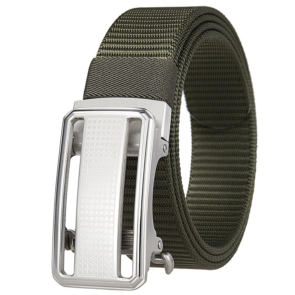 1Pcs Fashion Nylon Braided Belt Men, Button Head Front Switch Toothless Stainless Steel Buckle 3.5Cmly36-61931-3