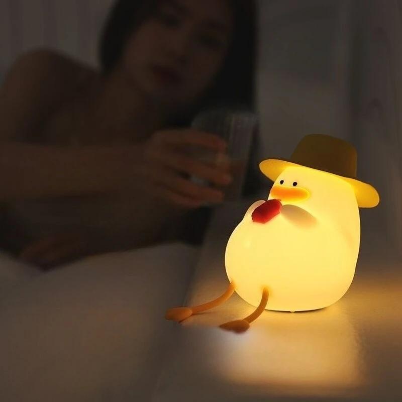 Small Duck Night Light Cartoon USB Charging Lamp Cartoon Silicone Creative Gift for Kid Room Bedroom Bedside Sleep Living Room