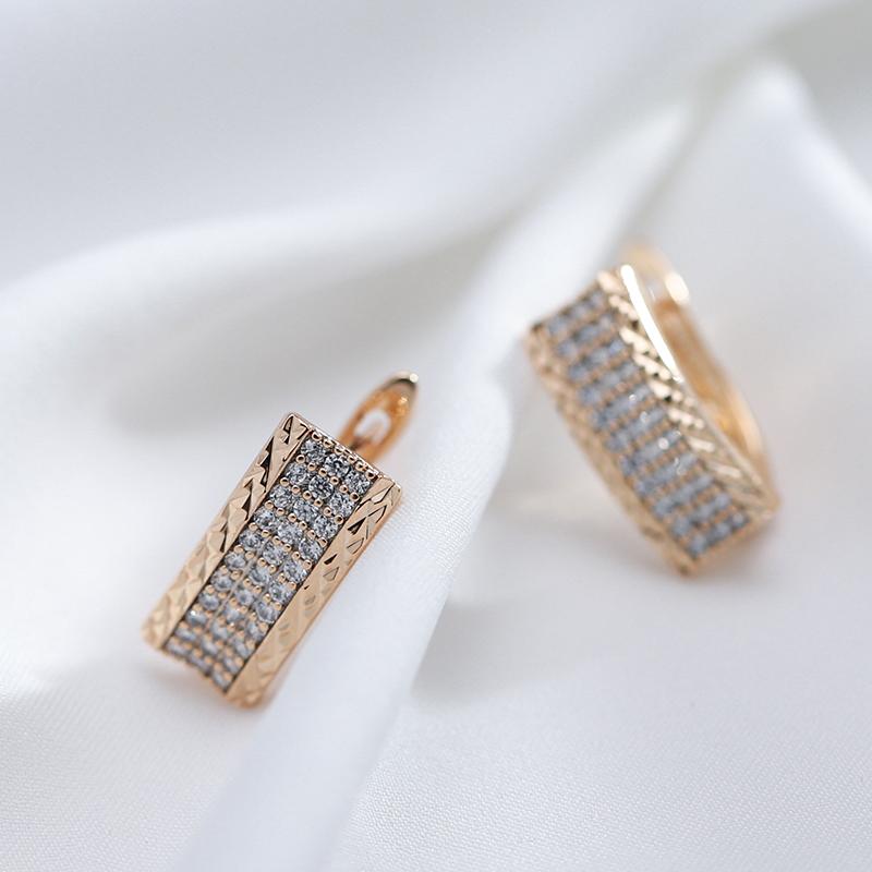 Classic Rectangle Natural Zircon Drop Earrings For Women  Rose Gold Color Ethnic Earrings Vintage Wedding Fine Jewelry