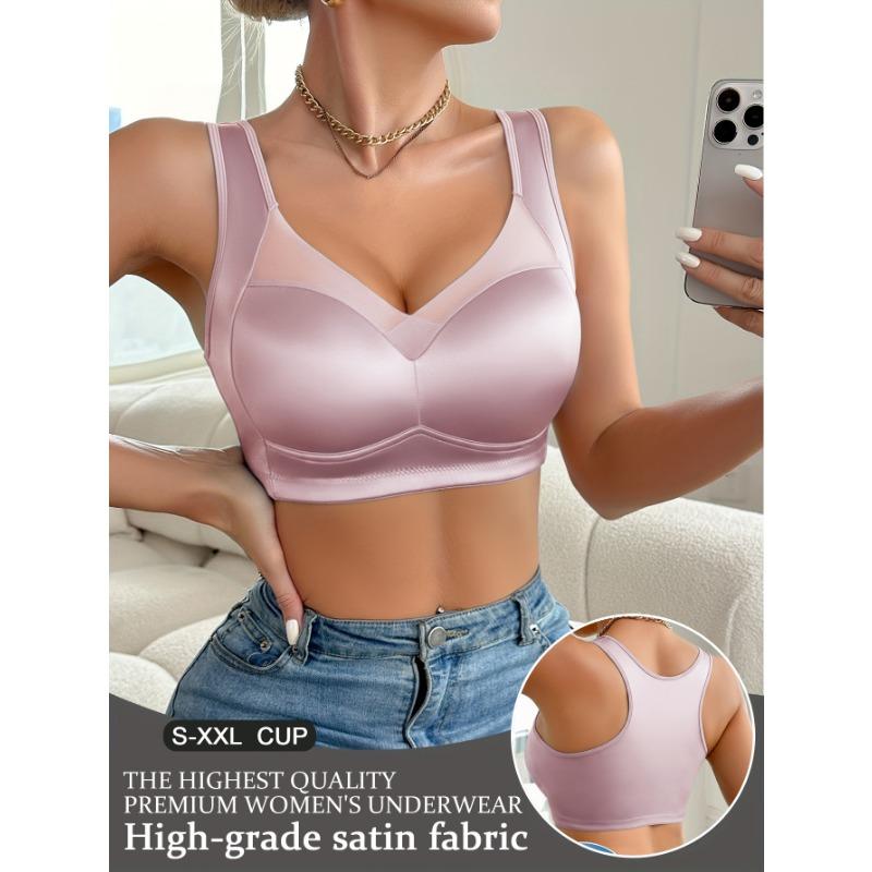 High Grade Satin Deep V Mesh Seamless Push Up Bra