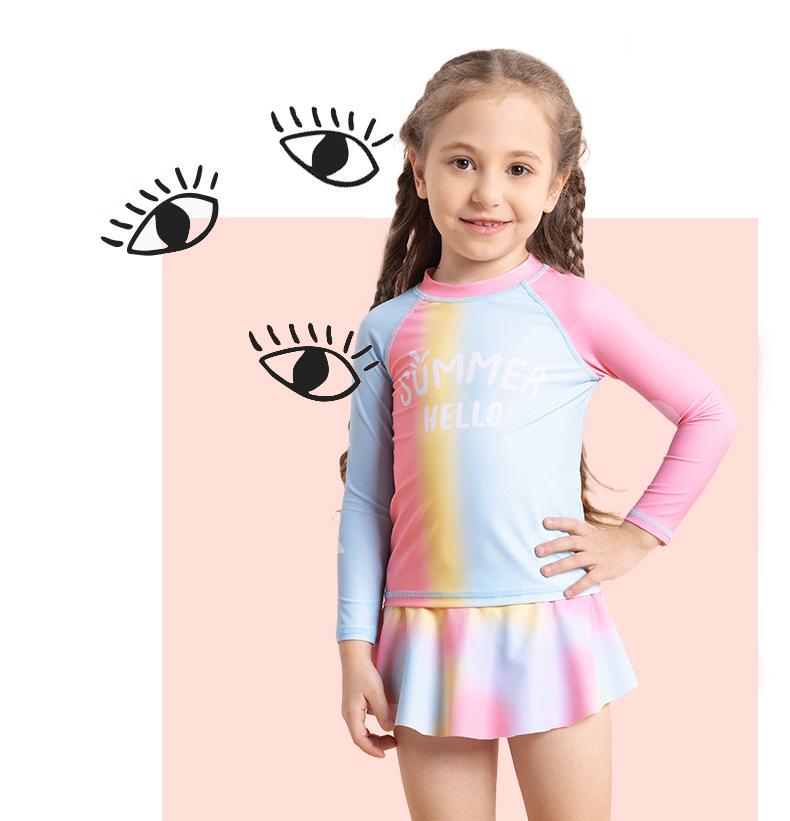 Girl's Gradient Long-Sleeve Two-Piece Swimsuit Set (2025)