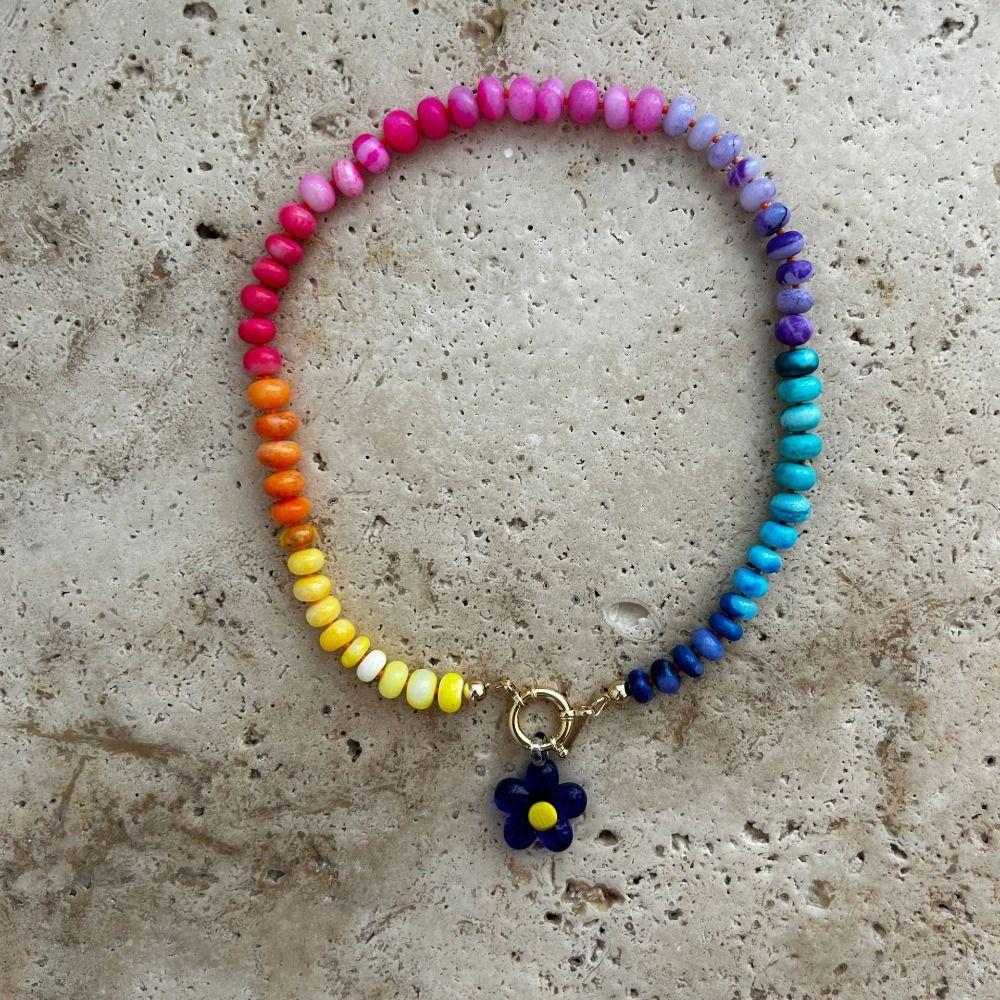 Colorful Flower Necklace Charms Jewelry Beads Pendant Necklace Floral Chain Choker  Sea Beach