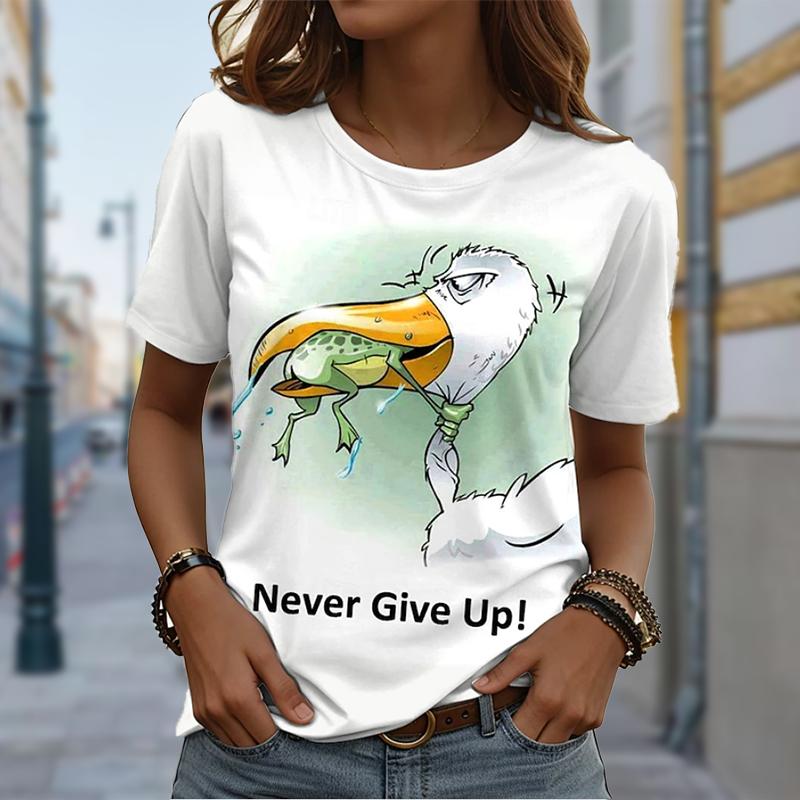 

Women Summer T Shirt Retro Fashion Short Sleeve Tees Casual Interest Printed Tops XS білий