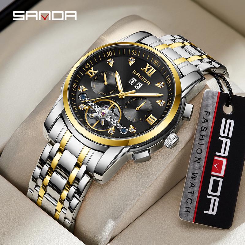 Sanda Men's Automatic Tourbillon Watch with Calendar - Trendy and Cool Design