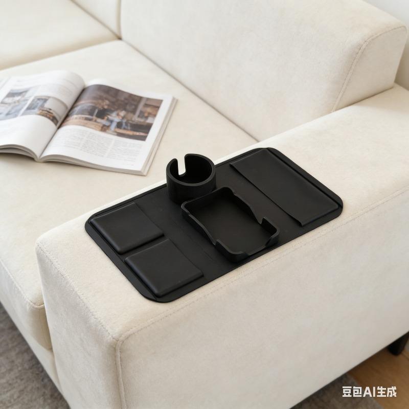 Silicone Sofa Armrest Cup Holder Tray, Sofa Armrest Organizer Bag, Large Capacity Storage for Remote Control & Drinks