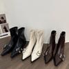 Women's Ankle Fashion Boots Pointed Toe Short Boots Ladies Elegant Low Heel Metal Decoration Womens Shoes De Mujer