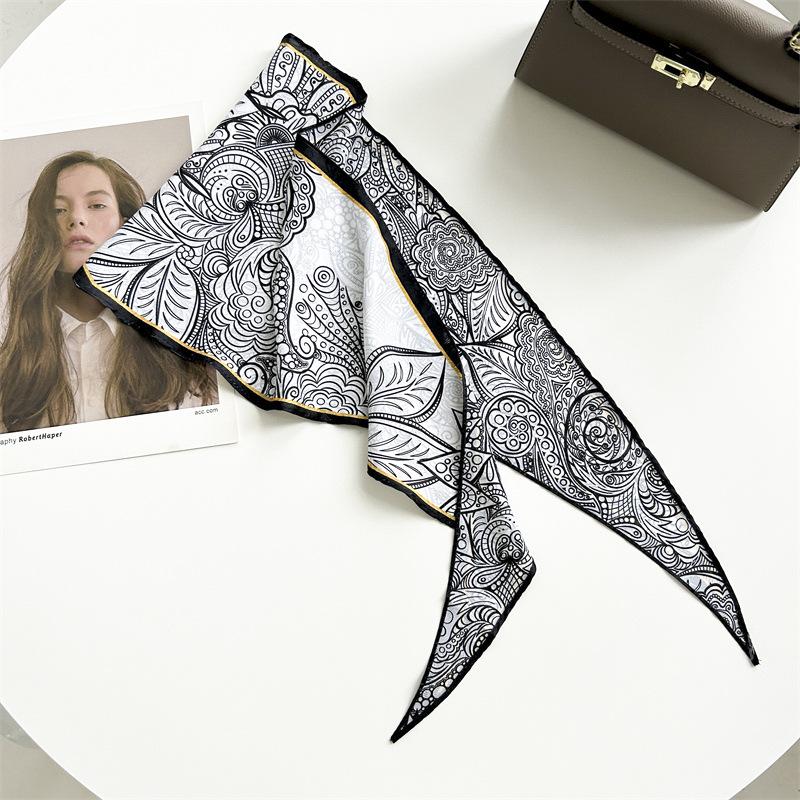 Spring and summer pastoral flower rhombus scarf dark pattern jacquard simulation silk scarf women's neck temperament small scarf tied bag