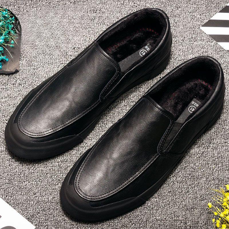 Soft Black Moccasin Velvet Round Toe Men's Leather Shoes Flat Loafers Male Casual Shoe Elegant Common Size 45 Legitimate Social
