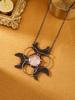 Antique Bronze Plated Natural Crystal Rose Quartz Round Stone Pendants Three Moon Vintage Charms for Jewelry Making Necklaces