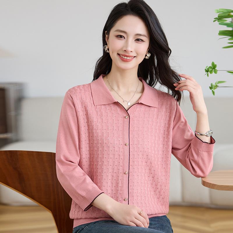 Elegant Seven-Sleeve Knit Cardigan for Women s Spring/Summer 4XL (67.5-75kg) розовый