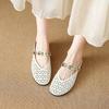 Krazing Pot Cow Skin Mules Round Toe Size 42 Low Heels Slip on Light Shoes Increased Hollow Style Autumn Pumps