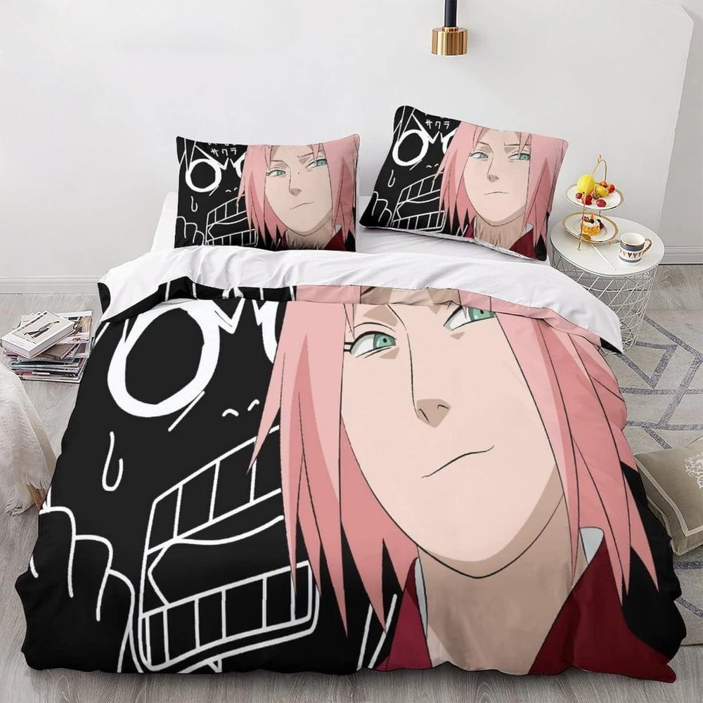 Anime Naruto Microfibre Bedding Sets, Children's Birthday Gift with Zip Room Decor for Teenagers Adulte 3-Piece Duvet Cover