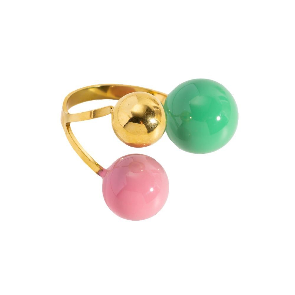 Exquisite Stainless Steel Open Ring Geometric Spherical Colorful Enamel Adjustable Ring Gold Plated Pearl Ring Festive Occasion