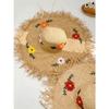 French raffia flower straw hat women's summer beach seaside woven large brim sun hat sunshade sun protection hat
