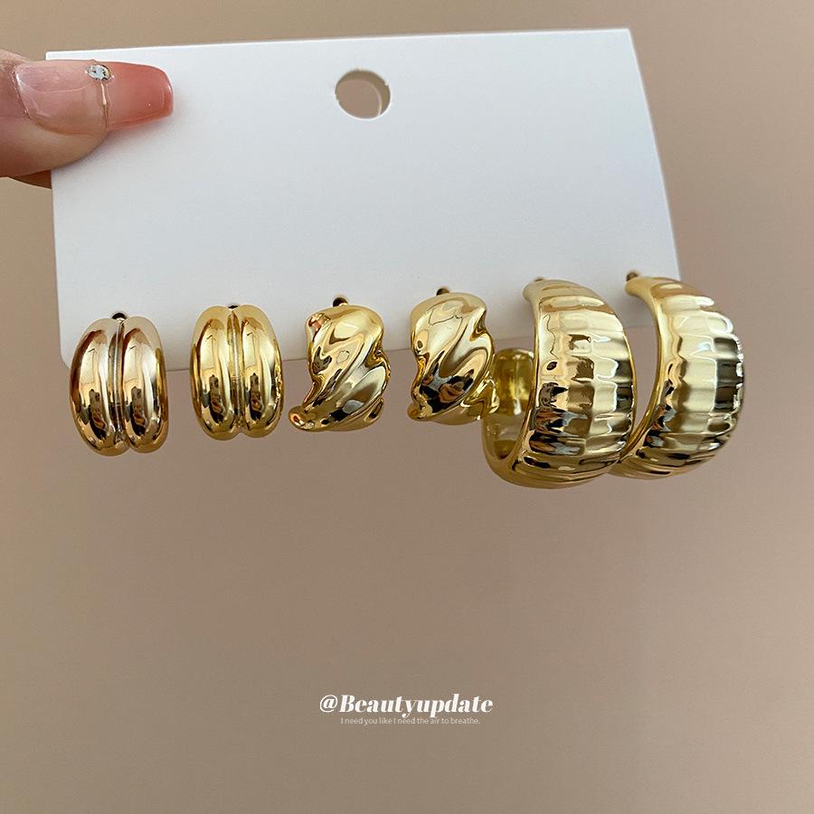Six-Piece High-End Geometric Steel Stud Earrings Set