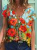 Women's T-Shirts Color Floral Flower 3D Print Summer V-Neck Short Sleeve T Shirt Y2K Tees Oversized Harajuku Top Female Clothing